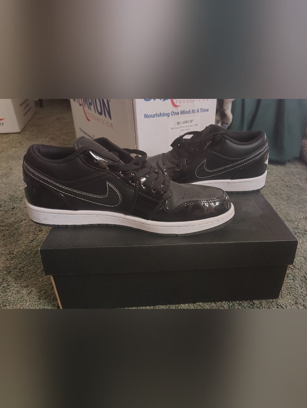 Air Jordan 1 Low "Black Patent White" Men's